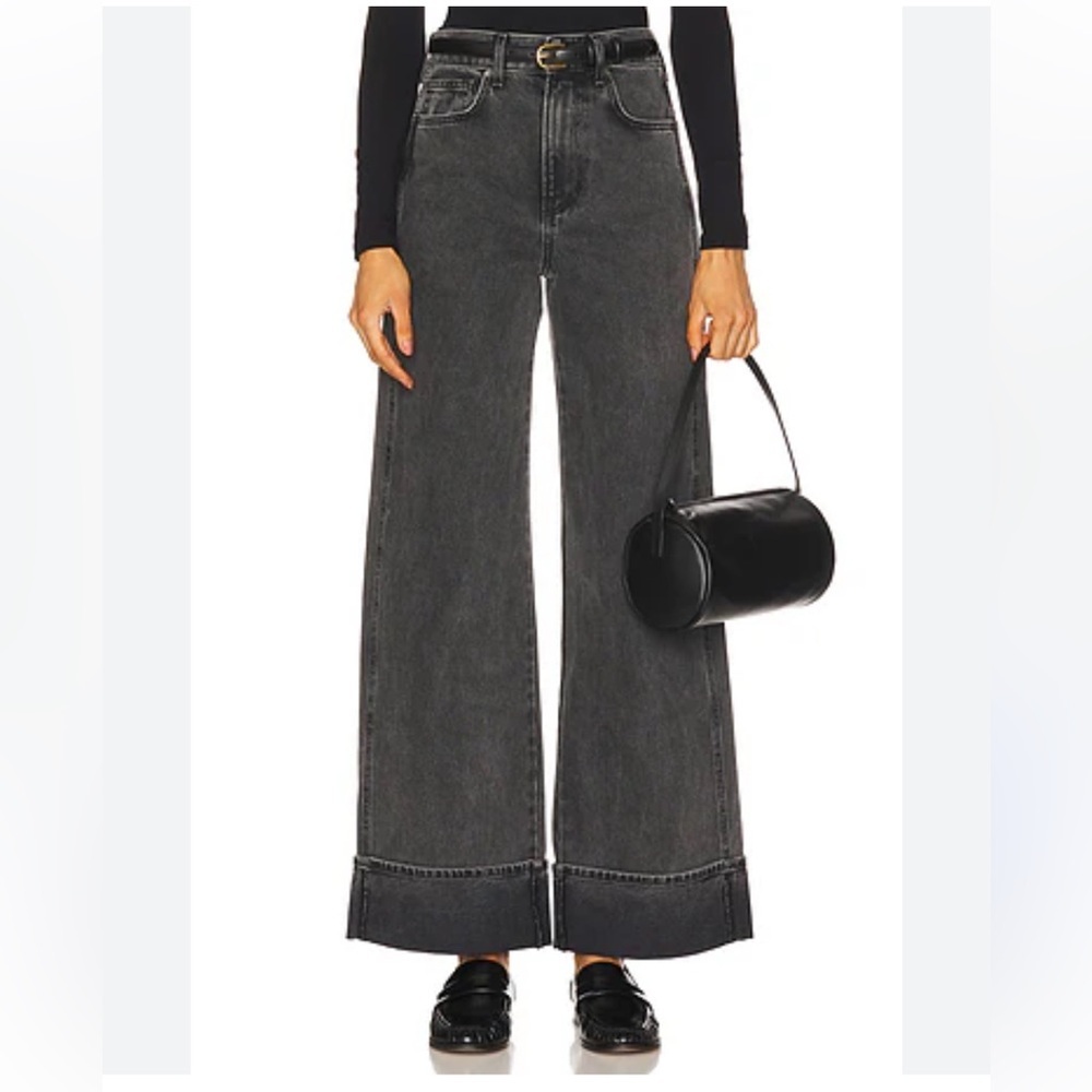Veronica Beard Taylor Relaxed Wide Leg Cuffed Jeans in Stoned Wash - Picture 2 of 16